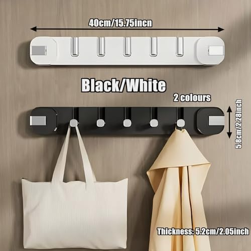 Heavy-Duty Suction Cup Hooks - Removable Towel Rack with 6 Foldable Hooks for Bathroom, Kitchen & Bedroom - Durable Suction Hanger for Easy Organization (Black)