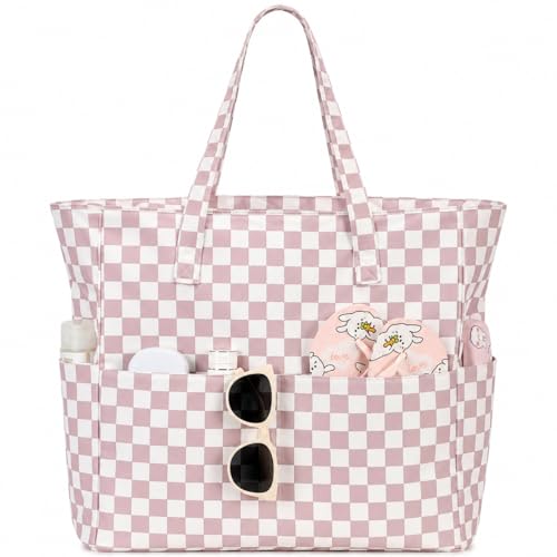 Image of LEDAOU Large Beach Bag Women Waterproof Sandproof Zipper Beach Tote Pool Bag for Swim Gym Grocery Travel with Wet Pocket
