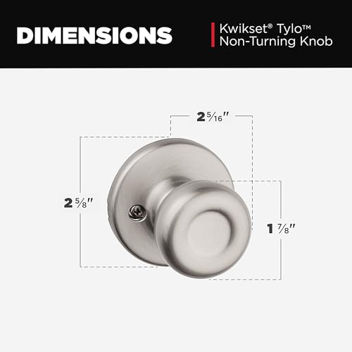 Image of Kwikset Tylo Dummy Door Knob, Single Sided Handle for Closets, French Double Doors, and Pantry, Satin Nickel Non-Turning Interior Push /Pull Door Knob, with Microban Protection