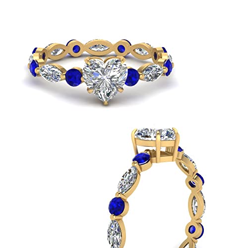 Image of 55Carat Choose Your Gemstone Marquise and Round Eternity Ring Yellow Gold Plated Heart Shape Side Stone Engagement Rings Lightweight Office Wear Everyday Gift Jewelry US Size 4 to 12