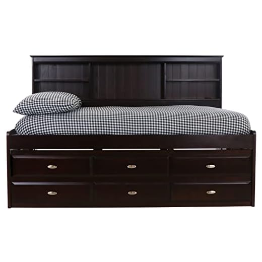 OS Home and Office Furniture Model 82923K6-22, Solid Pine Full Daybed with 6 Drawers in Dark Espresso