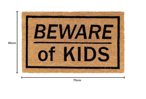 Image of Onlymat inchBeware of Kids Funny Doormat, Anti-Slip Coir with PVC Backing (75x45cm), Black /Brown - Rectangular Rug for Entryway, Outdoor, Door, Floor, Home, Hall & Living Room Use