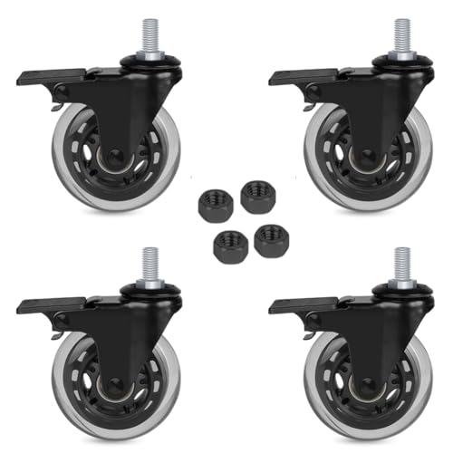 Hirate 3" Stem Casters Set of 4 Metric Threaded Stem M10 x 20mm Heavy Duty Casters Wheels with Safety Locking Furniture casters Swivel Castors with Hex Nuts,600Lbs