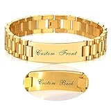 Personalized ID Bracelets Gifts for Men -Customize Mens Stainless Steel Link Bracelet,Mascline 15.5m