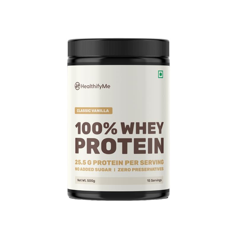 Healthifyme 100% Whey Protein Powder- 500 Gms | Isolate and Concentrate | With Digestive Enzymes | 25.5gm protein, No added Sugar or Artificial Sweeteners, Zero Preservatives | Muscle Support & Recovery (Vanilla) (B0CLRBR7QL) Amazon Price History, Amazon Price Tracker