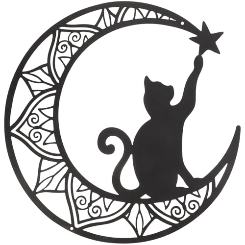 Décoration murale en fer chat et lune Alasum, sculpture artistique raffinée