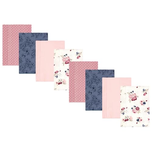 Image of Hudson Baby Cotton Poly Flannel Burp Cloths Multipack, Dusty Rose Floral 8-Pack, One Size