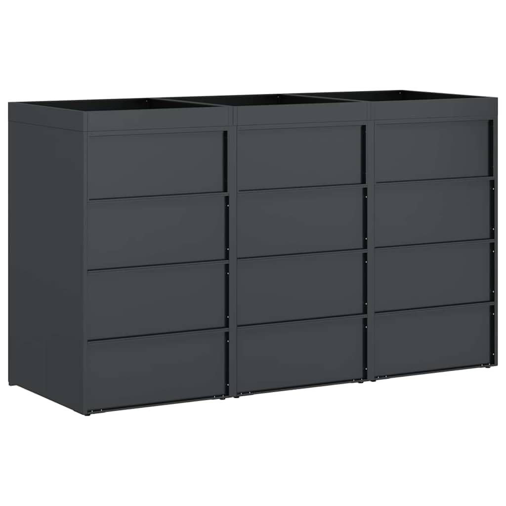 ACAGALA Copribidone per Spazzatura per 3 Bidoni 120 e 240L con Tetto a Fioriera, Antracite, Acciaio Inox, Ventilato con Scarico, 65x73x113 cm