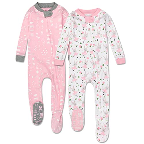 HonestBaby 2 Pack Organic Cotton Snug Fit Footed Pajamas for Babies