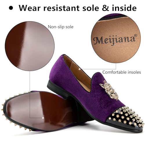 Image of Meijiana Mens Velvet Loafers Dress Shoes with Metal Embellishments Party Luxury Loafer Shoes