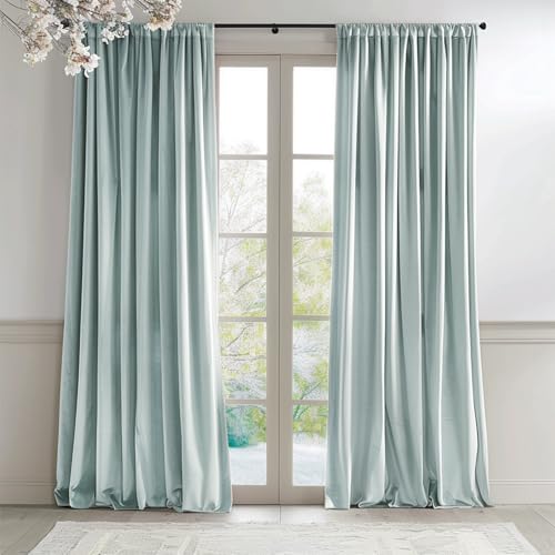 Lazzzy Baby Blue Velvet Curtains Blackout Thermal Insulated Curtains 84 Inch Long Window Drapes for Bedroom Living Room Super Soft Luxury Rod Pocket Window Treatment, Misty Blue, 2 Panels