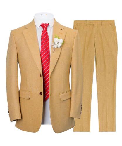 MoranX Men Suits Regular Fit 2 Piece Tweed Wool Formal Business Jacket Herringbone Tuxedos Blazer+Trousers Wedding