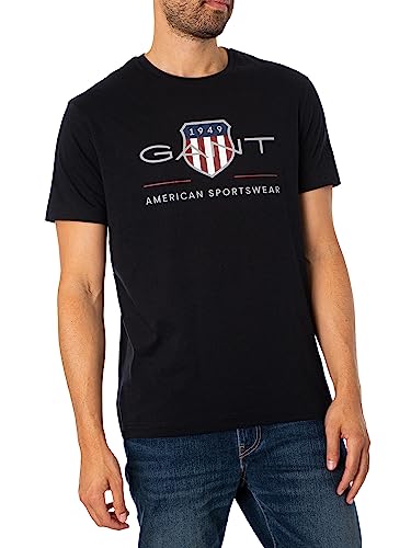 GANT SS Shirt M Noir : Chemise Manches Courtes Homme Archive Shield Coupe Regular