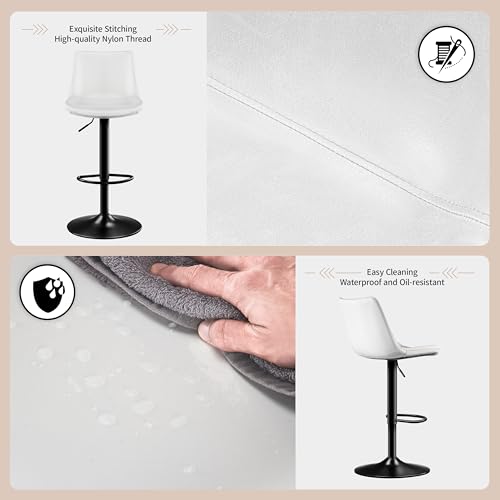 Butacos ajustables STOOLINK, juego de 2 unidades, tapizados en microfibra de cuero con respaldo y giro de 360°, con reposapiés de 7,3 pulgadas, altura para barra, asiento de 17,5 pulgadas de ancho, color blanco miniatura 6