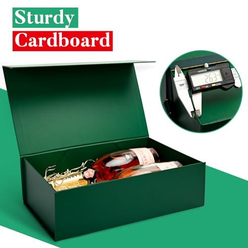 Image of LIFELUM Gift Boxes with Lids 2 Pack 13.85 x 8.35 x 4.45 inch Green Christmas Gift Boxes with Strong Magnetic Lid for Presents with Luxury Accessories Card, Ribbon, Filler,Sticker