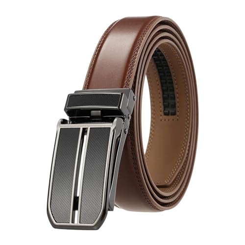Men's 3Cm Thin Belt 130Cm Brown Alloy Automatic Buckle Trouser Belt Brown 125cm