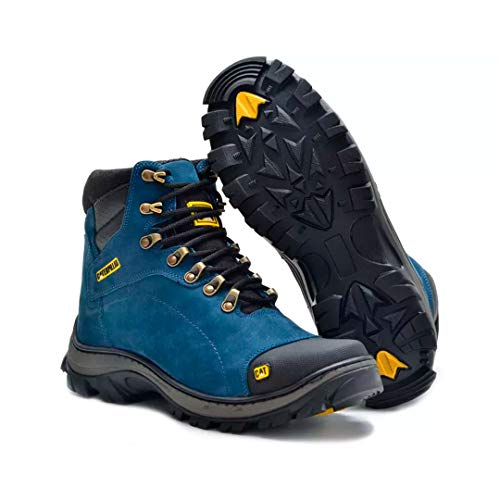 Botina Bota Couro Azul Solado Antiderrapante (40)