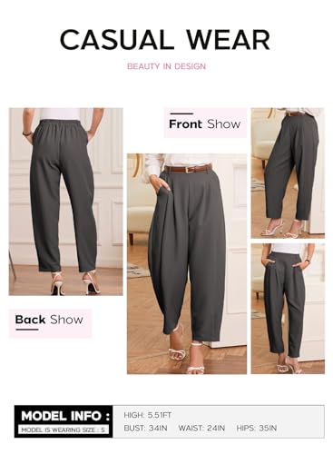EVALESS Wide Leg Barrel Pants for Women 2025 Trendy High Waisted Palazzo Pants Womens Business Work Casual Stretchy Elastic Waist Baggy Slacks with Pockets Dark Grey Small4