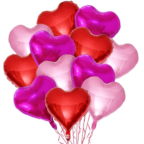 12 Pièces Ballon Coeur, 18 Pouces Ballon Aluminium Coeur, Ballon Helium Coeur Ballon Saint Valentin, Ballon en Forme de Cœur pour Saint Valentin Mariages Fiançailles Douche de Bébé Anniversaire (A)