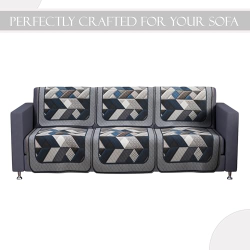 Image of Kuber Industries Set of 10 Velvet Anti-Skid Sofa Cover 5-Seater | Comfortable Slipcover Sofa Cloth & Furniture Protector for Home Decor | Triangular-Grey & Blue
