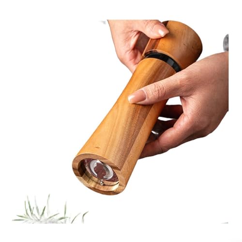 ZMdooreasy Juego de molinillos de madera para sal y pimienta, molinillo manual de especias con molinillo de cerámica ajustable, herramientas de mesa de comedor de cocina, 5,5 x 21,5 cm