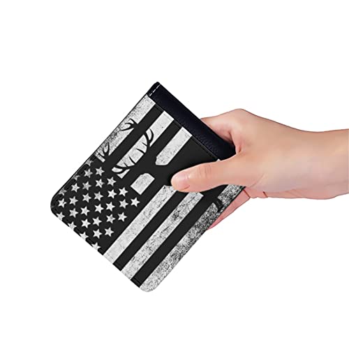 Ledback American Flag Deer Hunting Black Print Men's Pu Leather Bifold Wallet Card Case Holder Money Organizers #TOP3