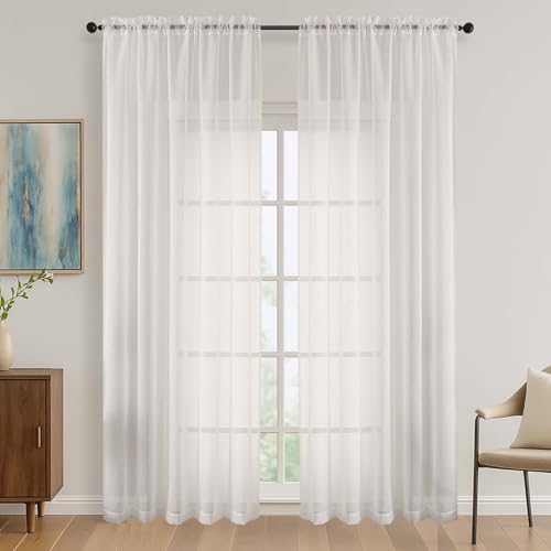 Image of OVZME Ivory Bedroom Curtains 2 Panel Sets 90 Inch Length, 59 Inch Extra Wide Light Filtering Light Weight Soft Window Treatment Panels for Study Room Living Room Guest Room, 59Wx90L Inches