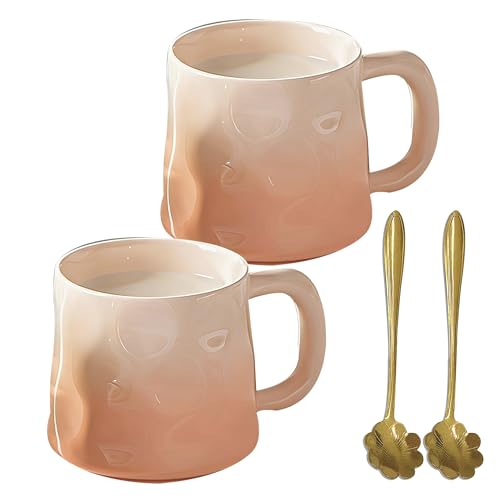 TRUSTABOGE Ceramic Coffee Mugs Set of 2 -Coffee Mug - 12oz Porcelain Cups with Handle, Latte mug, Big Mug with Spoon for Women, Men, Great for Tea Hot Chocolate, Microwave Safe, Modern