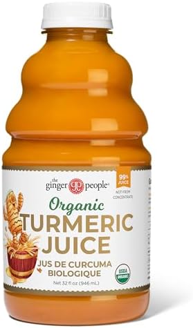 Organic Turmeric Juice, 99% Pure Turmeric Juice by The Ginger People – Drug Free Support, Non-GMO, Premium Quality, 32 Fl oz Bottle (Pack of 1)