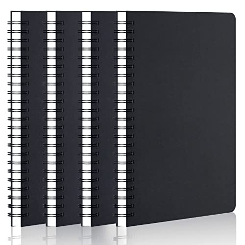 Yarotm Carnet Spirale A5 Petits Carreaux - 4 Cahiers à Spirales A5 Noir Couverture Rigide - 100g/m² Papier Notebook Spirale Petits Carreaux 5mm - Agenda Blocs Note Grid - A5 Carnets