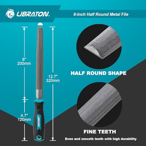 LIBRATON 200MM Halbrunde Metallfeile, Metallfeilenwerkzeug, Feile aus Kohlenstoffstahl, Handfeile für Metall, Metallbearbeitung, Holz, Kunststoff, Feile zum Verfeinern, Formen und Schaben