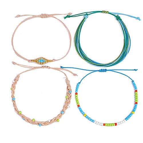 Image of Frodete 2Set Sunflower Braided Bracelet Adjustable Waterproof Wax Rope Bracelet Handmade Boho Beaded Jewelry