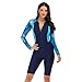 TOVCHEI Women's Diving Suit Front Zipper Long Sleeve Shorts One-Piece Surfing Swimsuit Sun Protection Quick Drying Wetsuit,Blue,L