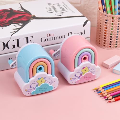 Cute Pencil Sharpener, Kawaii Sharpener Small Handheld Cartoon Pencil Sharpener, Fun Manual Pencil Rainbow Sharpener for Home School Office Supplies Kids Boys Girls and Adults Students (2 Pcs) - Thumbnail 2