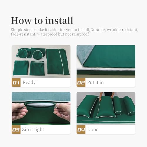 Image of Outdoor Daybed Cushion Cover Twin,Daybed Mattress Bolster Pillow Fitted Sheet Cover,Twin Size Outdoor Daybed Cushion Covers (Dark Green, 75 * 39 * 6in)
