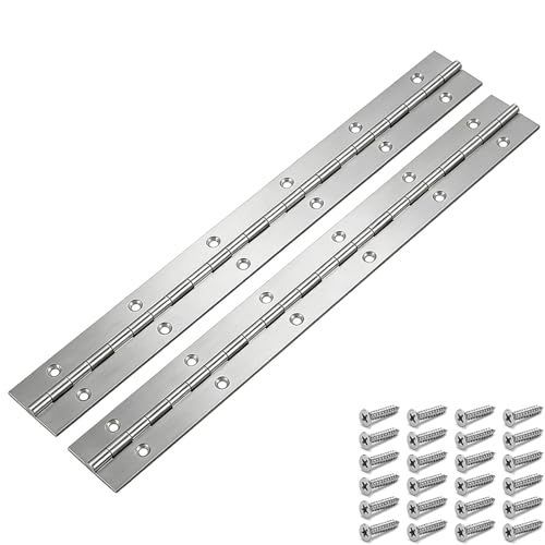 11.8 Inch Piano Hinge 300mm Stainless Steel Continuous Hinges for Wood Cabinet Doors Heavy Duty Long Hinges with 24 Screws for Toolbox Furniture DIY Projects (Silver 2Pcs)