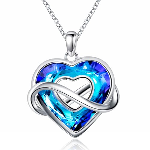 G&GEMSJEW Mother's Day Gift Heart-shaped Pendant Necklace for Women (Forever Heart, Blue)