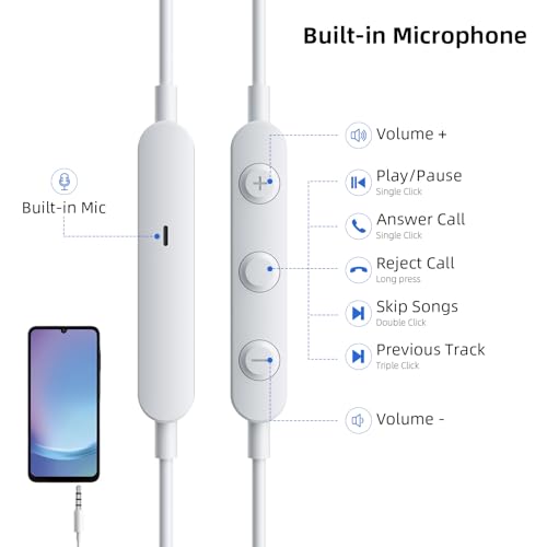 3.5mm Wired Earbuds with Mic & in-Line Volume Control Headphones for Airplanes, Crystal Clear AUX Audio Noise Isolation Corded in-Ear Buds for iPhone/Samsung, Computer, Laptop, Kids, School Students — view 5