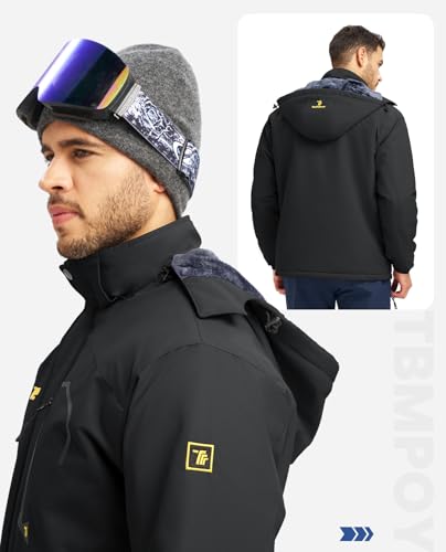 Image of TBMPOY Men's Winter Jackets Skiing Waterproof Snow Thick Fleece Lined Hooded Utility Cold Weather Warm Outdoor Ice Work