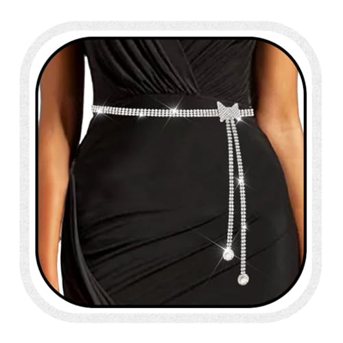 COSYDAYS Silver Rhinestone Belt Sparkly Waist Chain Fashion Bling Dress Belts Accessories for Women