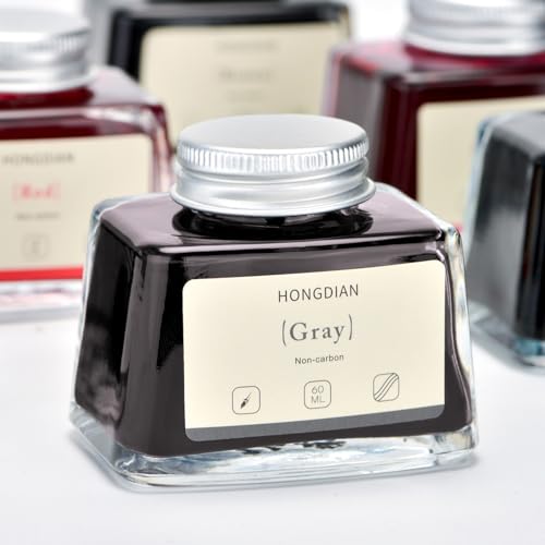 Image of Hongdian Fountain Pen Bottled Ink Gray, 60ml Fountain Pen Ink Bottled for Writing and Calligraphy, Non Carbon