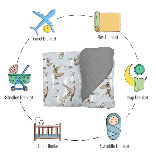 Image of Mink Baby Boys Blanket Mallard Duck Hunting, Wild Lake Bird Animal Hunter Reed Soft Plush Double Layer Dotted Backing Receiving Swaddle, Newborn Infant Toddler Nursery Crib Bedding 30 x 40