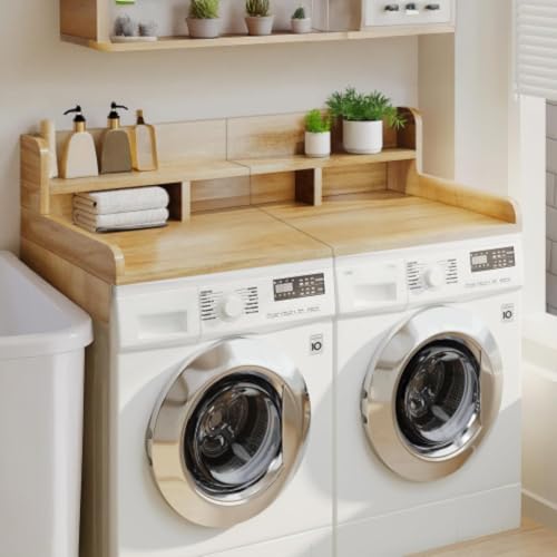 CuisinSmart Washer Dryer Countertop with 2-Tier Shelf, Wood Laundry Countertop Over Washer and Dryer with Edge, 54" Width x 27.5" Depth Laundry Hamper Table Top Storage Organization Wood