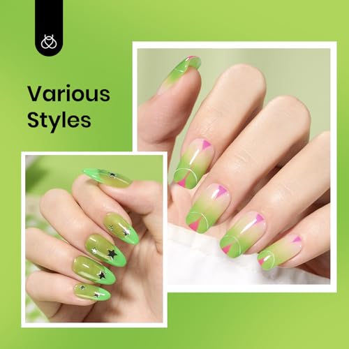 Image of Beetles Green Gel Nail Polish, 15ML Light Green Jelly Gel Polish Soak Off UV Sheer Translucent Effect Spring Summer Gel French Nail Art Design Manicure Gift for Women