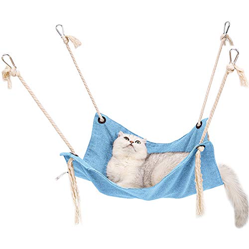 laamei Amaca Gatto Traspirante Gabbia Amaca per Gatti Letto Gatto da Appendere Lino Cotone Amaca Appesa Gatto Confortevole Cat Hammock per Gattino 47 * 47cm(Chiaro)