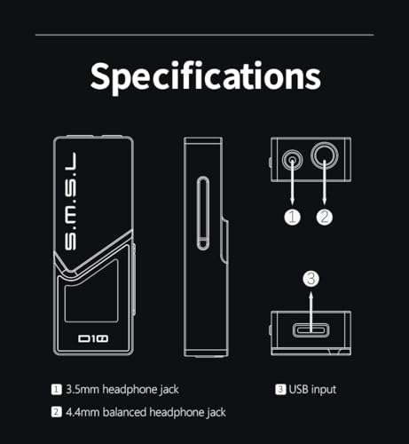 S.M.S.L D10 Audio Mini decodificador portátil amplificador de auriculares, 2 chips CS43131, conector de auriculares de 3,5 mm y conector equilibrado de 4,4 mm, salida de 500 mW, DSD256 de 32 bits/384 - imagen 8