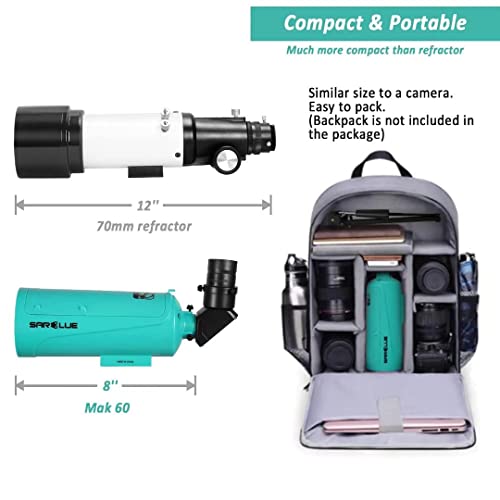 Maksutov-Cassegrain-Teleskop für Erwachsene und Kinder, Astronomie-Anfänger, Sarblue Mak60 Katadioptrisches Verbundteleskop 750 x 60 mm, kompaktes tragbares Reiseteleskop mit Tischstativ Handy-Adapter – Bild 7