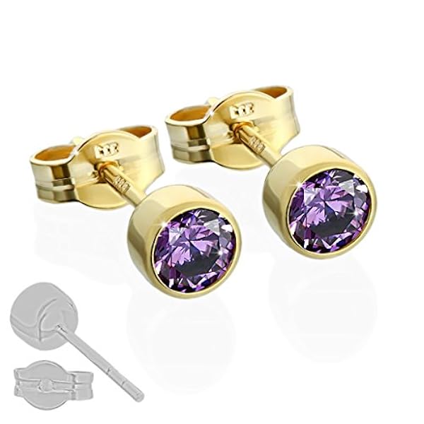NKlaus par de pendientes de oro 333 4,50mm amatista zirconia damas hombres niños 6712
