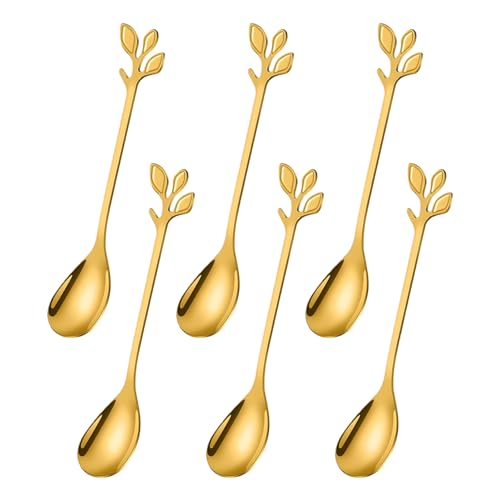 Ateweita Teelöffel Set, Kaffeelöffel aus Edelstahl, hochglanzpoliert, Kleine Löffel mit elegantes Blätter Design, Mokalöffel, Coffee Spoons Kit