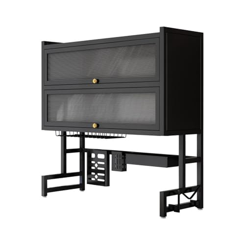 Maximiza el espacio en la encimera con el estante grande para secar platos sobre el fregadero, soporte para utensilios de puerta abatible y escurridor de metal para platos, cuencos y utensilios de